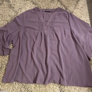 BLOOMCHIC Lavender Striped‎ V-Neck Pintuck Blouse Plus size 28